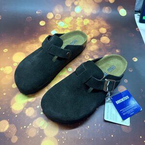 🎁Birkenstock Boston Soft Shoes Suede Sandals Clogs Mules  Black